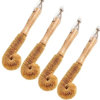 4pcs cleanning brush wooden handle glass brush coconut fiber hangable brush for cleaning cup bottlewashing brush with hook