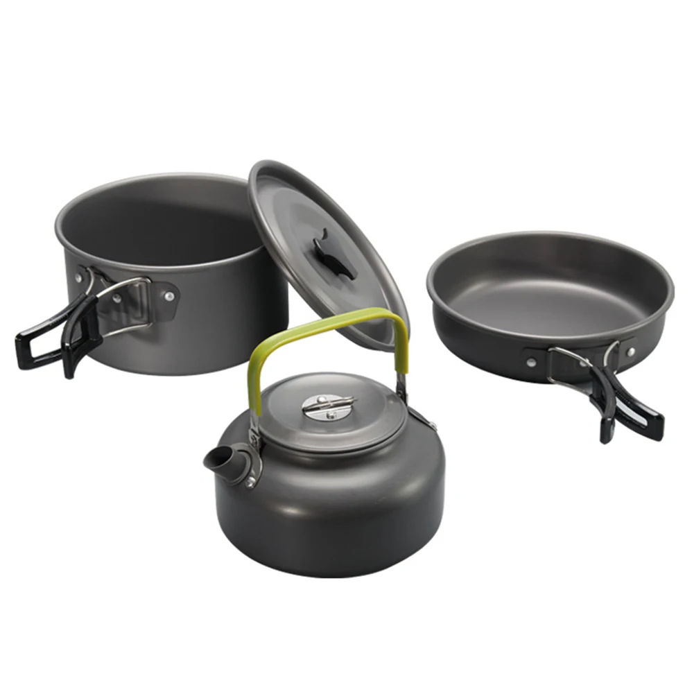 

3pcs Kit Combination Rustproof Lightweight Camping Cookware Set Pot Pan Teapot Hiking Traveling Outdoor Non Stick Aluminum Alloy