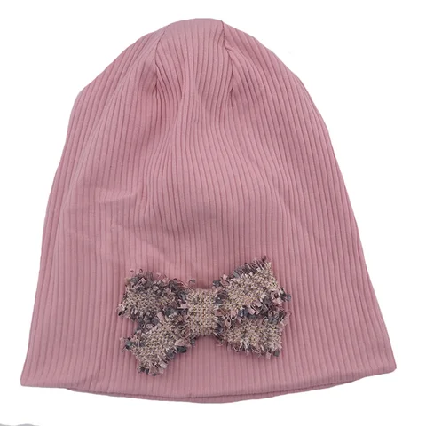 Зимние шапки с напуском, женские хлопковые облегающие шапки в рубчик для дам, Осенние эластичные облегающие шапки с ленточным бантом, шапки, шапки для девушек, шляпа, подарки