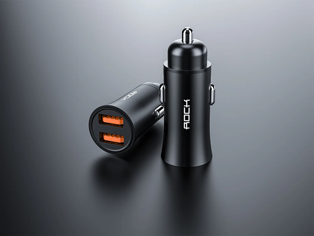 ROCK 32 Вт Металл Quick Charge 4,0 3,0 Автомобильное зарядное устройство двойной USB для Samsung Huawei Supercharge Quick Charge SCP 5A адаптер Автомобильное зарядное устройство