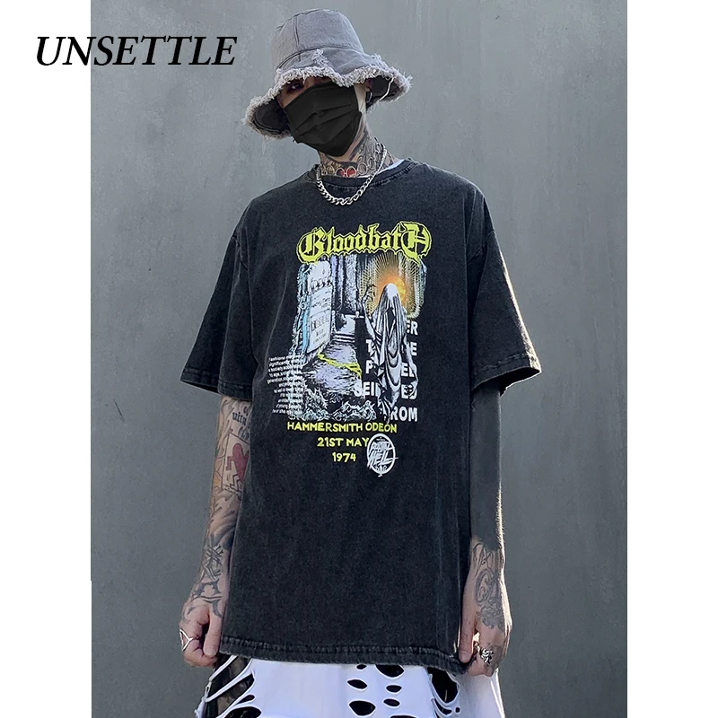 UNSETTLE Готическая футболка большого размера для мужчин/женщин хип-хоп модный принт