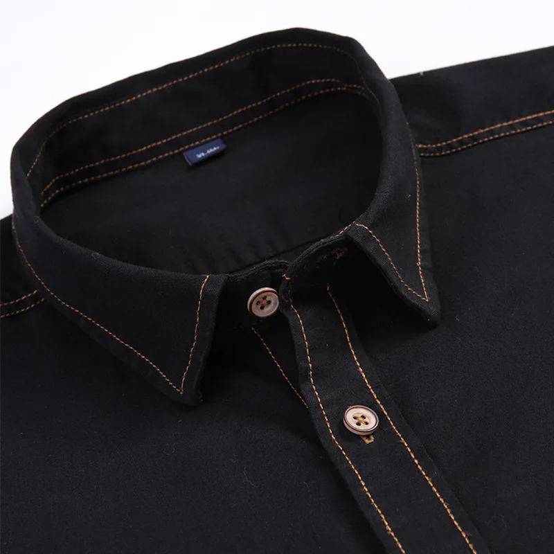 

Mens Denim Work Shirt Regular-fit Long-Sleeve Front Chest Pockets & Pencil Slot Rugged Wear Thin Casual Cotton Shirts