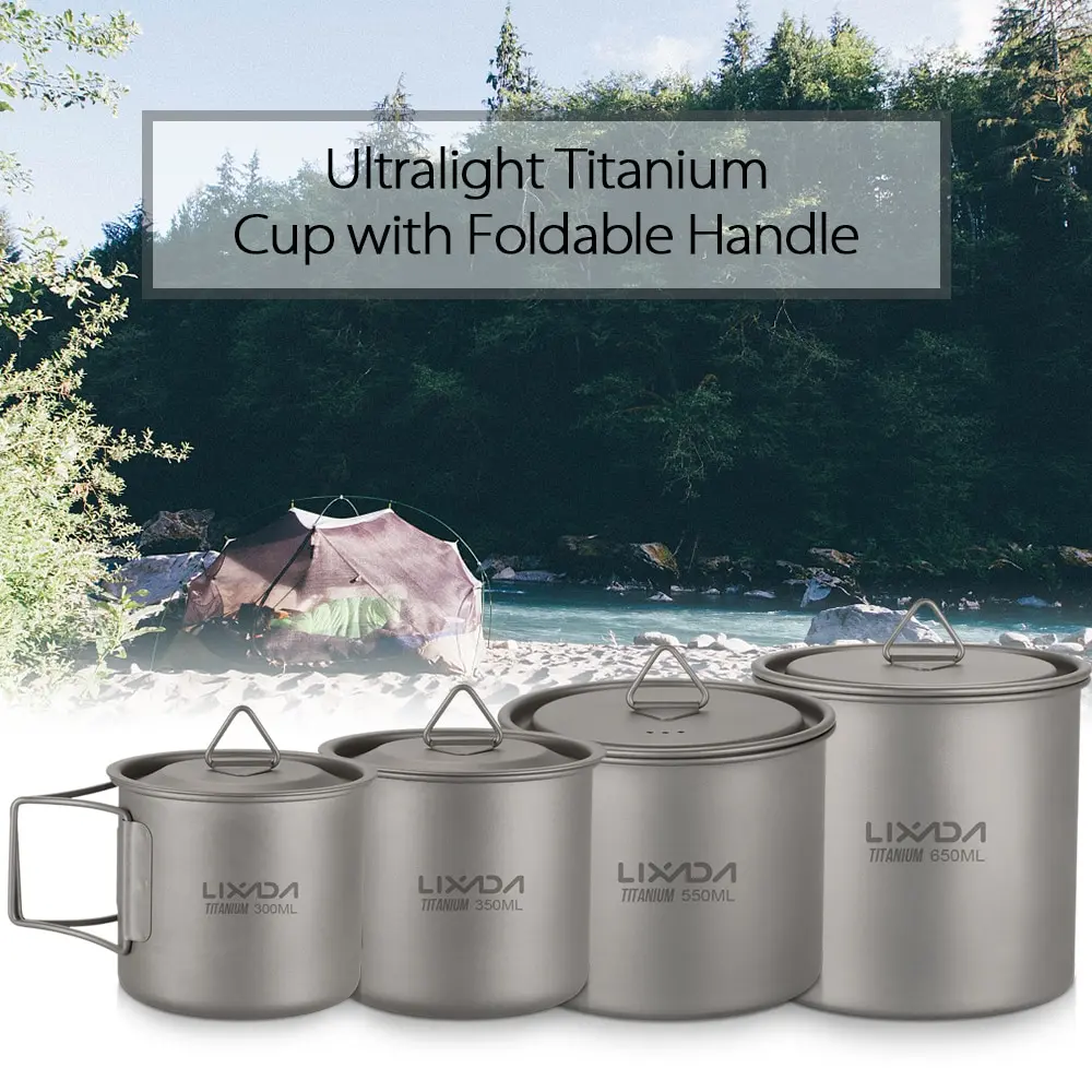 

Lixada Camping Mug Ultralight Titanium Cup Outdoor Portable Picnic Water Cup with Foldable Handle 300ml / 350ml / 550ml / 650ml