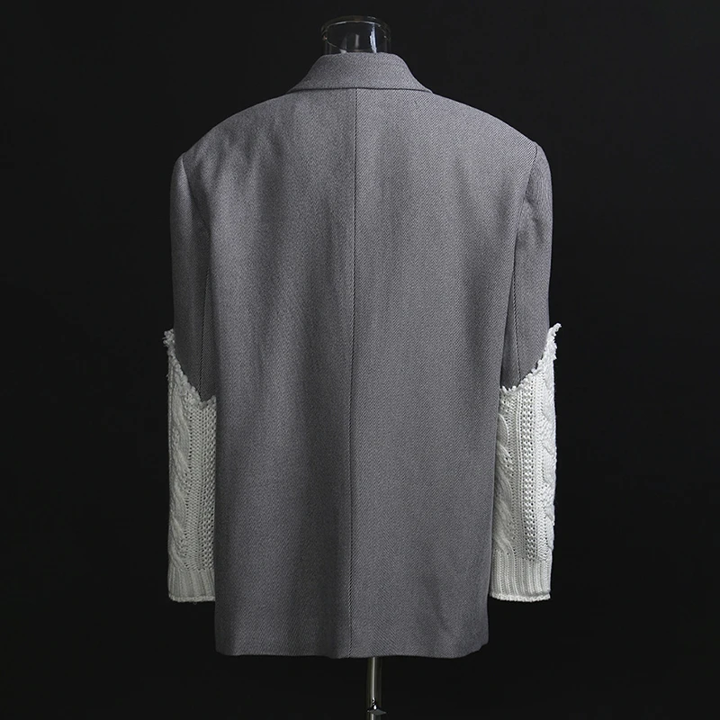 

[EAM] Women Big Size Knitting Pocket Blazer New Lapel Long Sleeve Loose Fit Jacket Fashion Tide Autumn Winter 2021 1DD1209