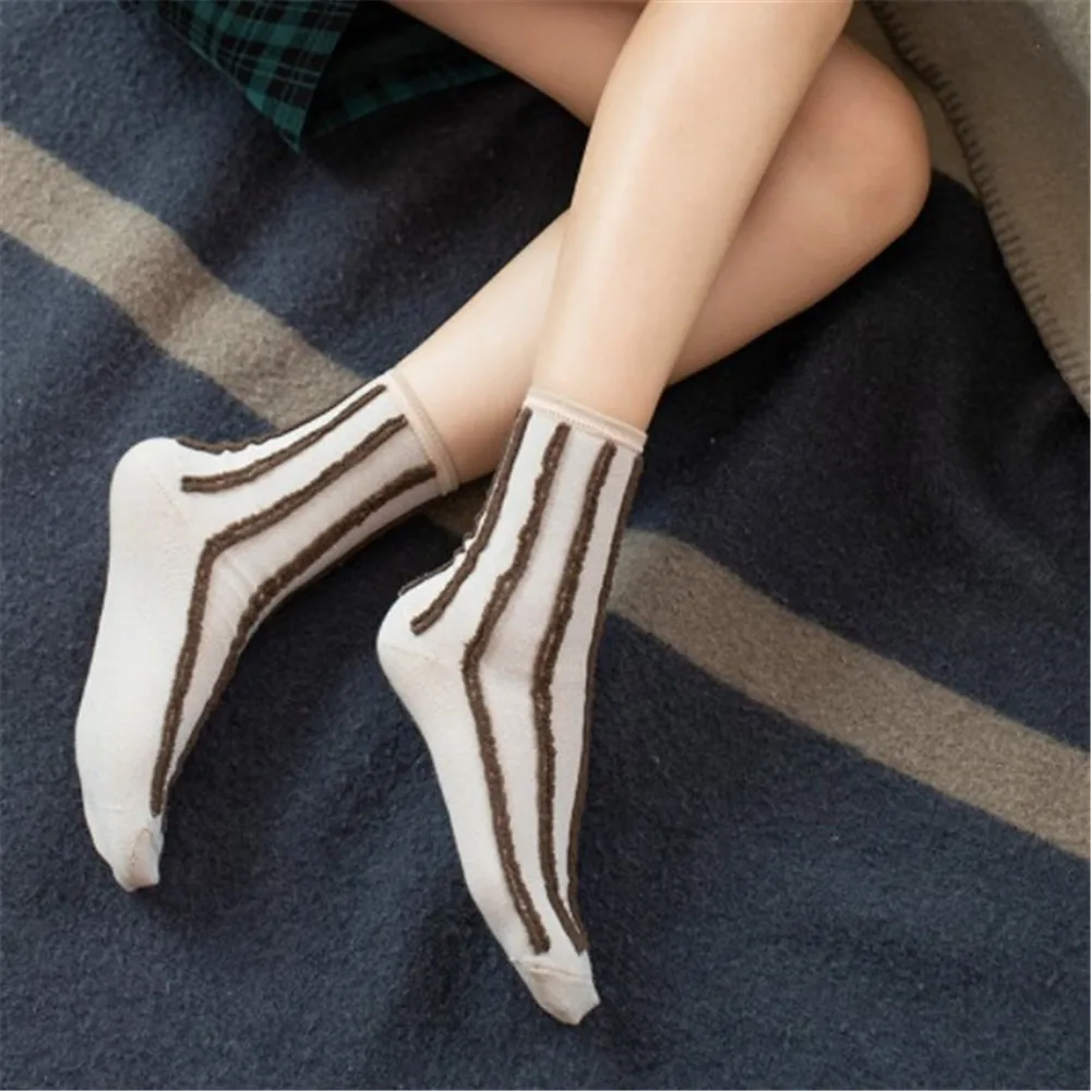 Новинка 2019 модные женские носки хлопковые вертикальные жаккардовые