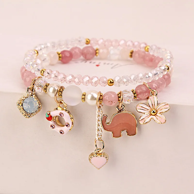 

ATTRACTTO 2pcs/set Flower&Elephant Cuff Bracelets For Women Crystal DIY Bracelet Charm Jewelry Pulseras Mujer Bracelet SBR190533