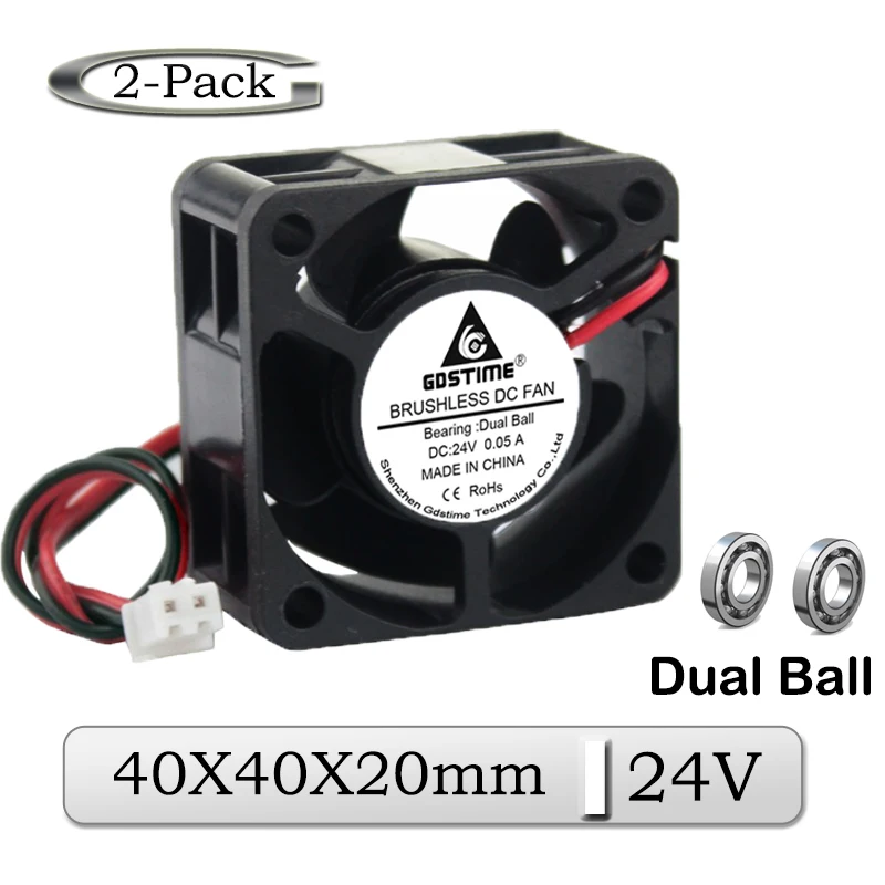 2 шт. Gdstime 24 в 40 мм x 20 мм 4 см двойной шариковый подшипник бесщеточный вентилятор охлаждения радиатора постоянного тока 4020B 40 мм 3D принтер вытяжной охладитель вентилятор