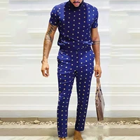 mens round neck polka dot print short sleeved tops casual trousers casual suit fitness clothing trousers sportswear slim summer