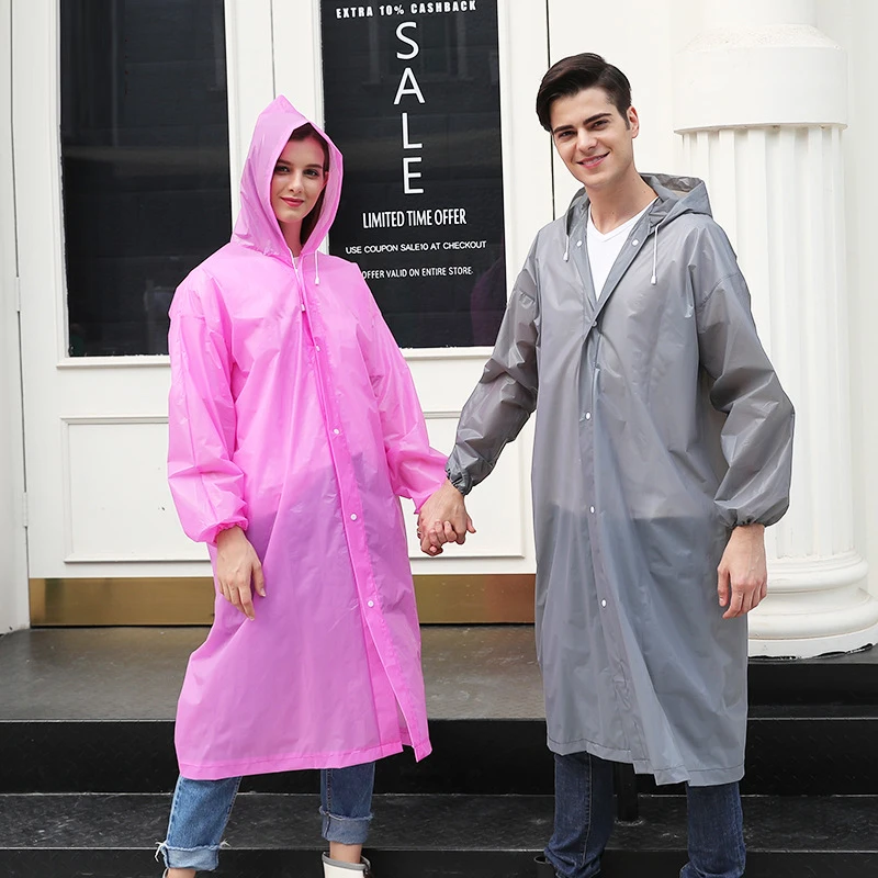 

Reusable Waterproof Raincoat Women and Men Solid Rain Coat with Hood Hiking Camping Ourdoor Universal Rain Cover