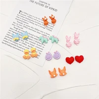 cute ins style 3d resin stud earrings fox rabbit bulldog horse duck girl sweet kawaii ear stud earrings wholesale jewelry