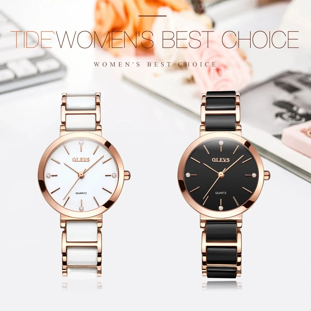 

2021 OLEVS Brand 5877 Fashionable Business Ladies Watch waterproof Ceramic Women's Watches Quartz Wristwatches