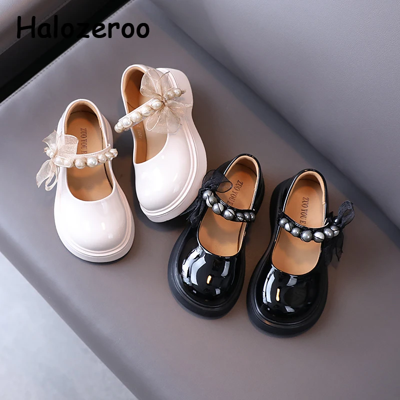 

2021 New Autumn Kids Pearl Princess Shoes Baby Girls Brand Bow Shoes Children Patent Leather Shoes Black Dress Flats Mary Jane