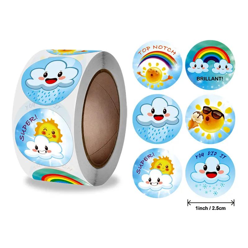 

500Pcs/Roll Kawaii Weather Children Stationery Sticker Student Motivational Encourage Reward Seal Label Kid DIY Decoration Decal