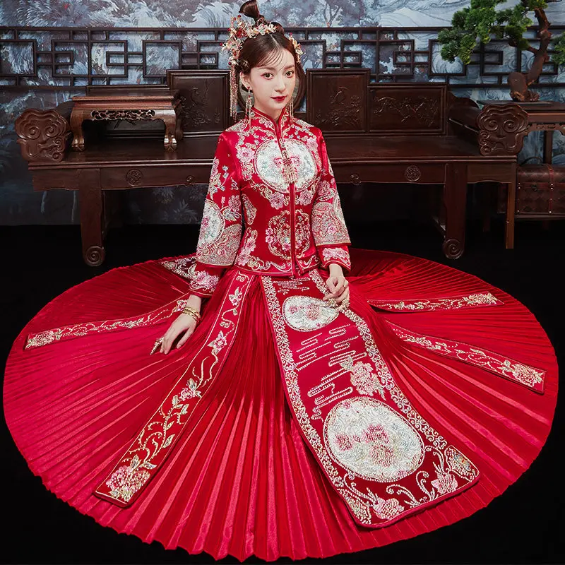 

Винтажное китайское свадебное платье Чонсам традиционное китайское старое женское благородное свадебное платье элегантные вечерние плат...