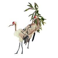 1pcs red crowned cranes applique embroidered iron on bird patches for clothes bag cartoon sticker craft repair diy decoration