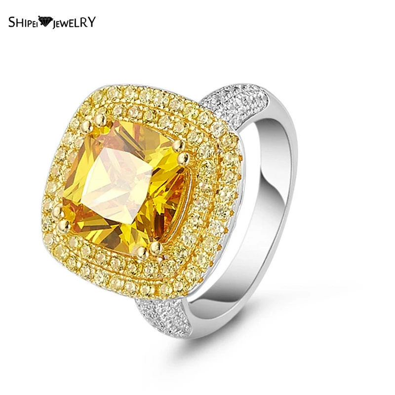 

Shipei Luxury Natural Citrine Ring For Women Female Fine Jewelry 100% 925 Sterling Silver Gemstone Engagement Wedding Ring