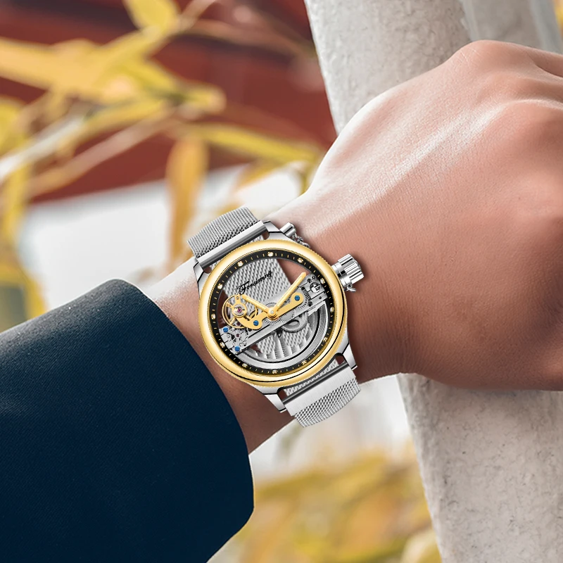 Лидирующий бренд FORSINING Мужские автоматические механические часы сетчатый