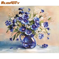 diy oil painting paint by number kit on canvas blue flowers for adults drawing with brushes abstract painting