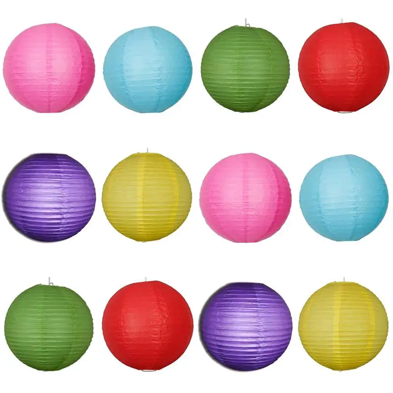 

12pcs 6 Colors 20-inch Round Paper Lanterns with Wire Ribbing
