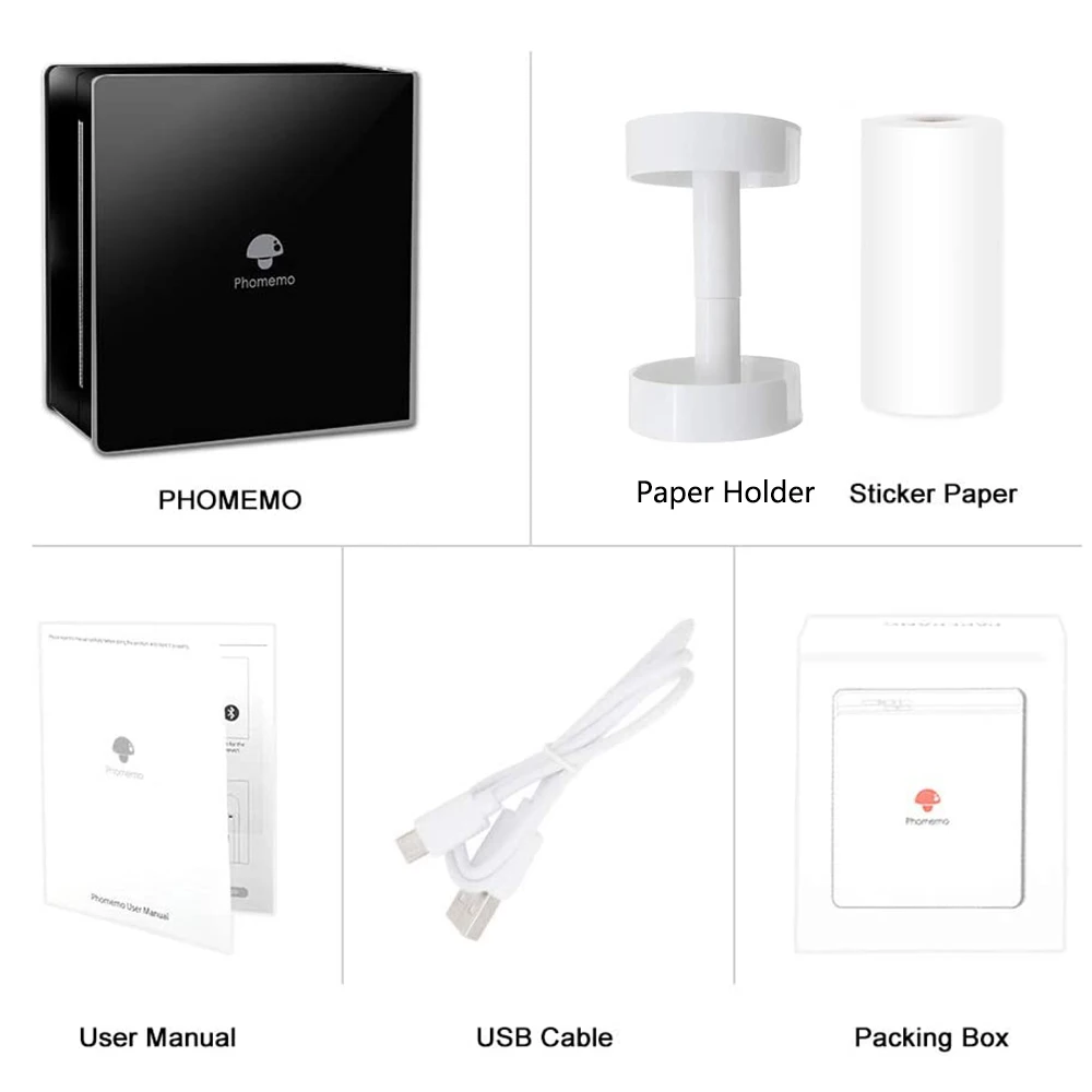 Мини принтер Phomemo M02 с Bluetooth термопринтер для фотосъемки 3 рулона прозрачная