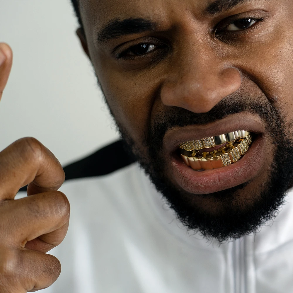 Половина CZ Кристалл Золотой Цвет Grillz для женщин мужчин зубной рот панк Bling зубы