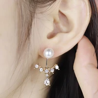 fashion front and back hanging pearl stud earrings full of diamond drop drop earrings simple and elegant woman earrings