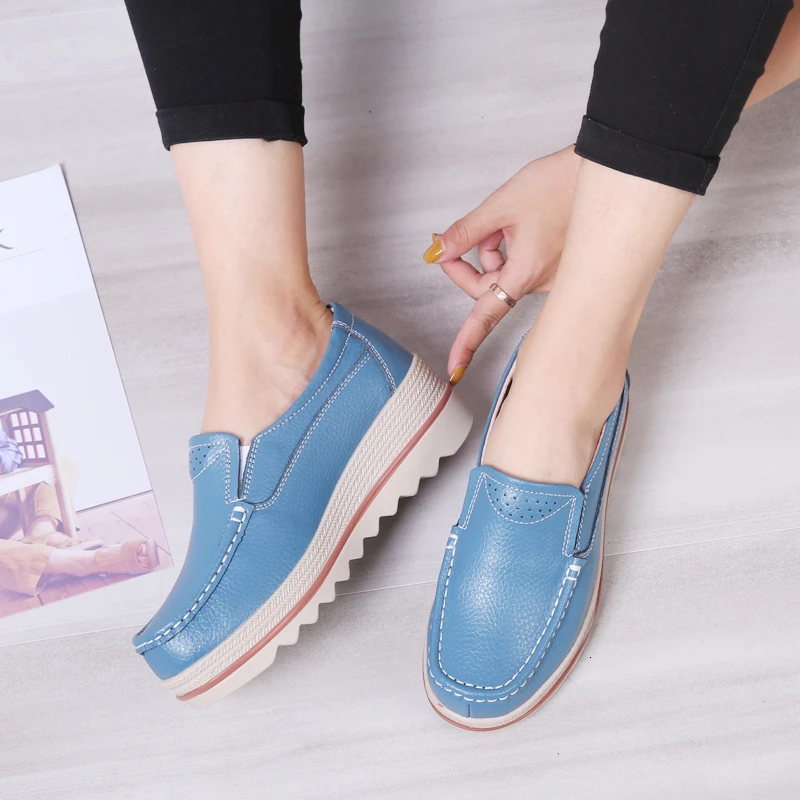 Женские кожаные туфли на платформе легкие прочные в стиле ретро | Обувь