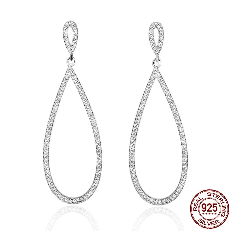 

Женские длинные серьги-капли из серебра 925 пробы, с фианитами, 53 мм