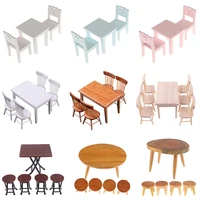 112 1set miniature dollhouse furniture wooden dining table chair set simulation toy