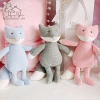 luxury cartoon fox stuffed animal toys blue crotchet doll for baby boy infant sleep snuggler toys birhtday gift