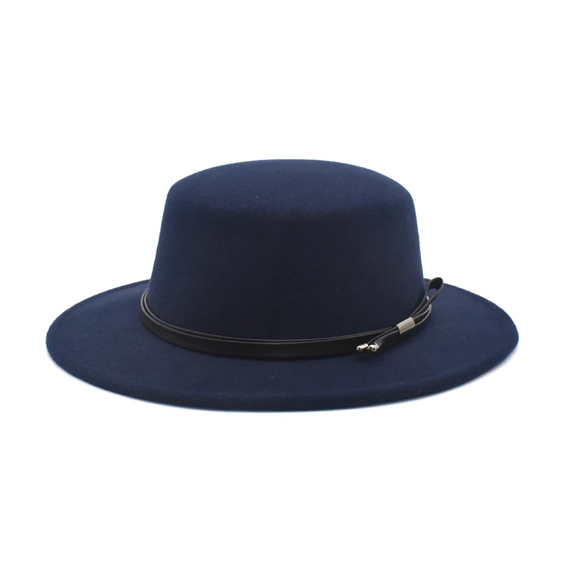 New Men's Flat Fedora Hat, Women's Faux Wool Blended Jazz Hat, Wide Brim Simple Church Derby Flat Top Hat P16