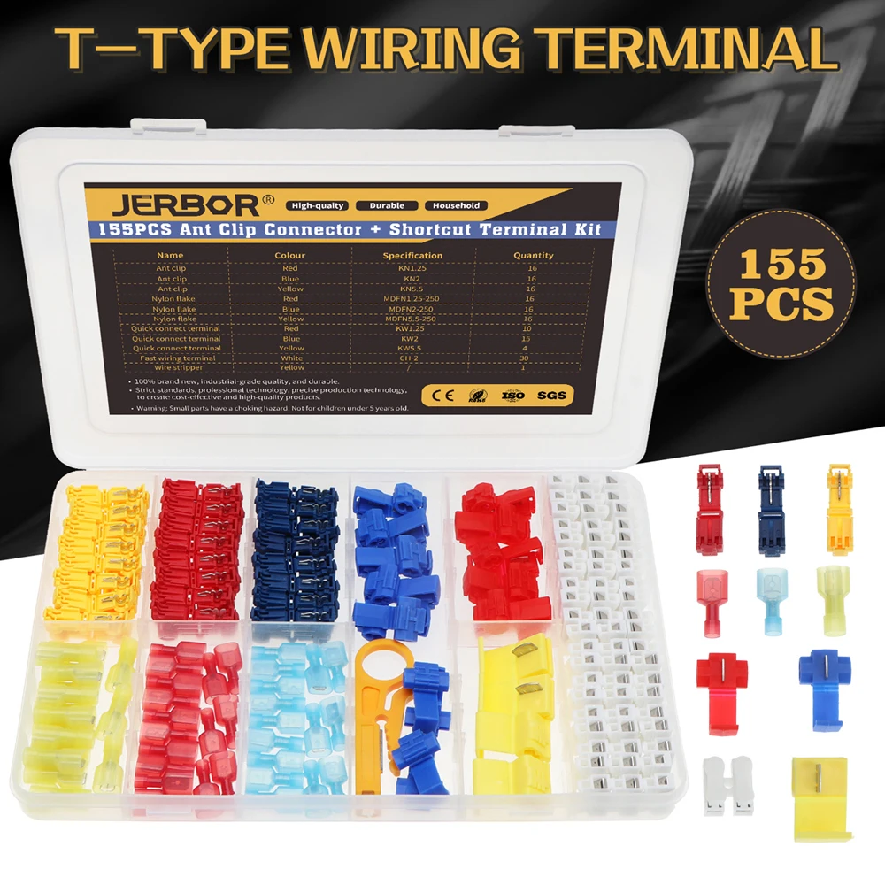 

155pcs Lock Wire Quick Terminal Snap Splice Anti Clip Electrical Cable Connectors T-tap Crimp Terminals Connector