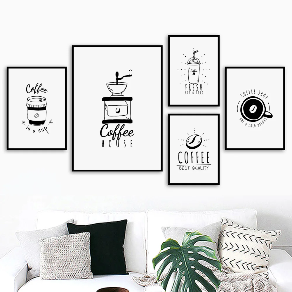 

Black Cartoon Coffee Bean Cup Minimalist Nordic Posters and Prints Wall Art Canvas Painting Wall Pictures for Living Room Decor