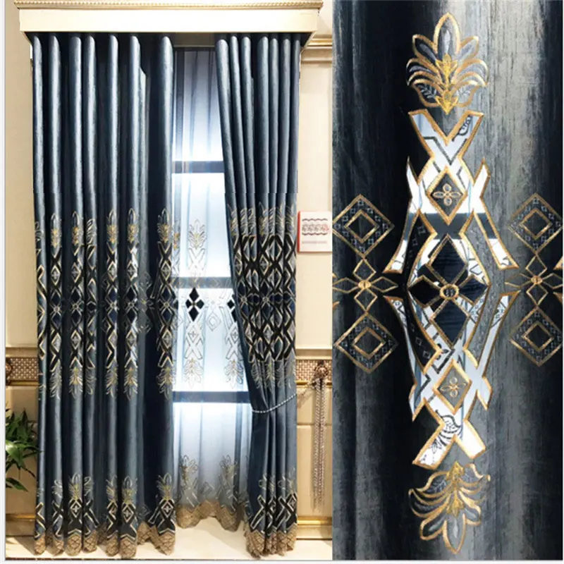 

European Velet Curtains Blackout For Living Room Embroidery Window Blinds Drape Bedroom High End Luxurious Sheer Curtain X-AD607