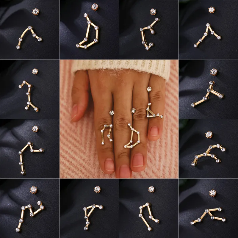 Новые креативные модные серьги Twelve Constellation Zircon женские гвоздики ювелирное