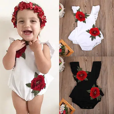 

0-24M Newborn Baby Girl Clothes Sleeveless Flower Cute Sunsuit Clothing Baby Girl Flower Backless Jumpsuit Bodysuit