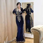 Женское вечернее платье с длинным рукавом, синее велюровое платье-русалка в марокканском стиле, платье для выпускного вечера