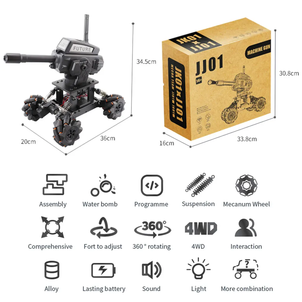

Tank Rc Can Car Launch Cannonball Made DIY 4WD 2.4G 14CH Alloy Programming Remote Control Off-road Climbing Car Kids Toys Gift