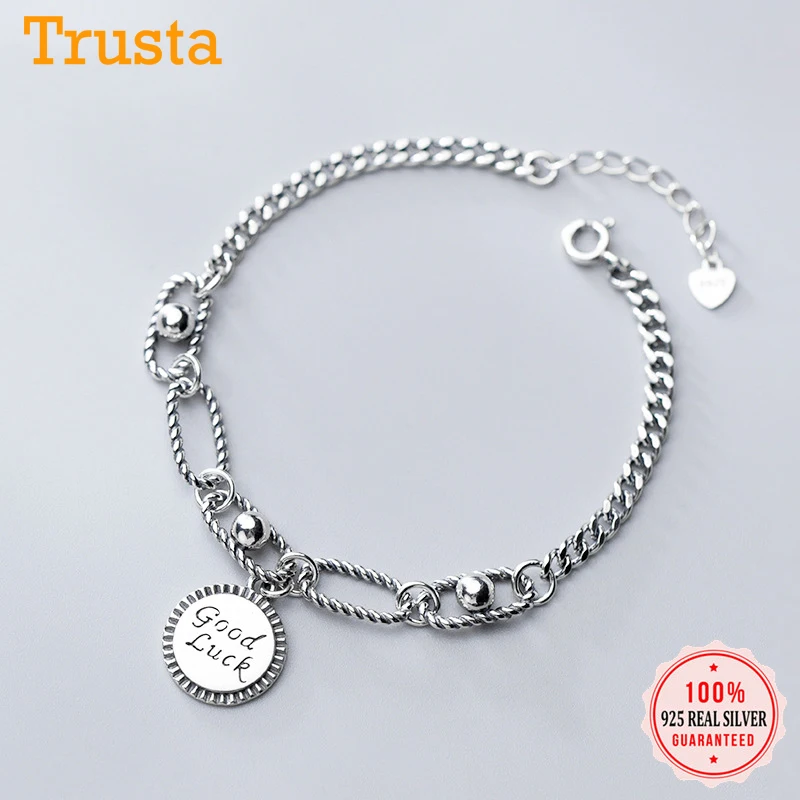 Trusta, новинка,, 925 пробы, серебряный браслет, ювелирное изделие, 9,1 г, материал, цельное серебро, простой открытый Браслет-манжета, подарок для девочек, DS1504