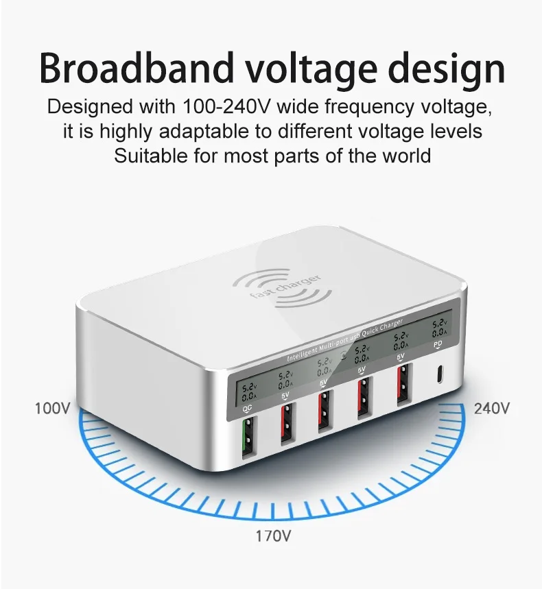 Беспроводное зарядное устройство pd Port s Smart QC 3 0 многопортовое дорожное с