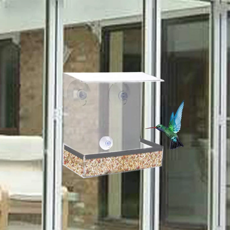 

Acrylic Birds Feeder With Hanging Sucker Outdoor Transparent Birds Food Box Anti-Spray Food Box Hanging Birds Feeder B88