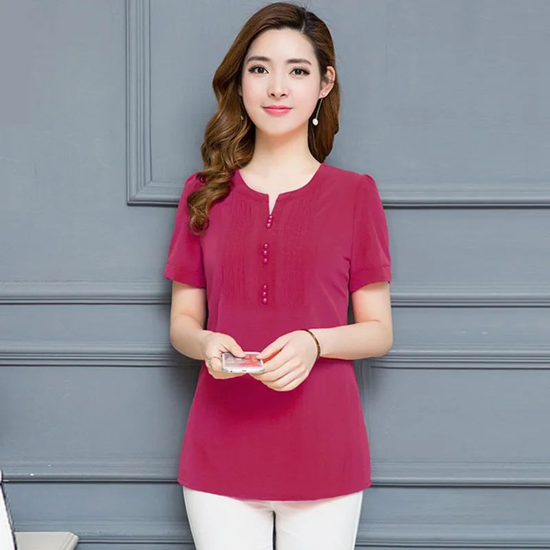 

Женские шифоновые блузки плюс размера, повседневные блузки с коротким рукавом и круглым вырезом, топы для весны и лета, DF3070