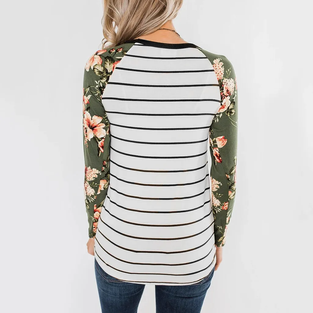 Женская модная полосатая рубашка с цветочным принтом комбинированная футболка