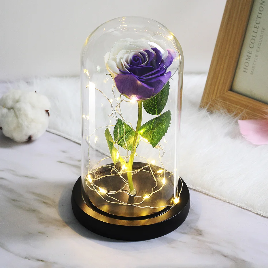 

Beauty And Beast Eternal Artificial Flowers With Wedding Decoration Rose In Flask Glass Dome For Wedding Party Christmas present