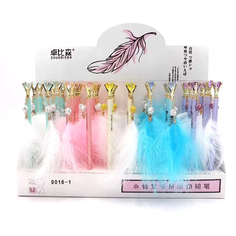 

40 pcs/lot Creative Diamond Feather Pendant Mechanical Pencil Cute Student Automatic Pen For Kid School Office Supply