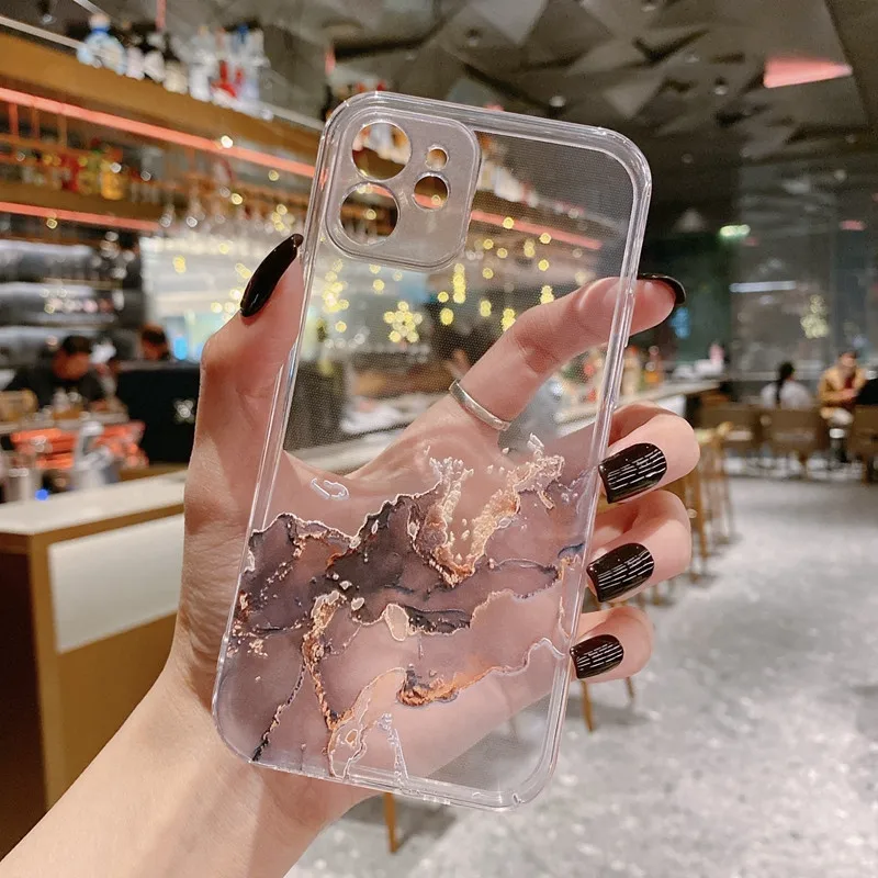 clear watercolor marble texture phone case for iphone 12 11 pro max 13 mini x xr xs max 7 8 6s plus se 2020 soft tpu back cover free global shipping