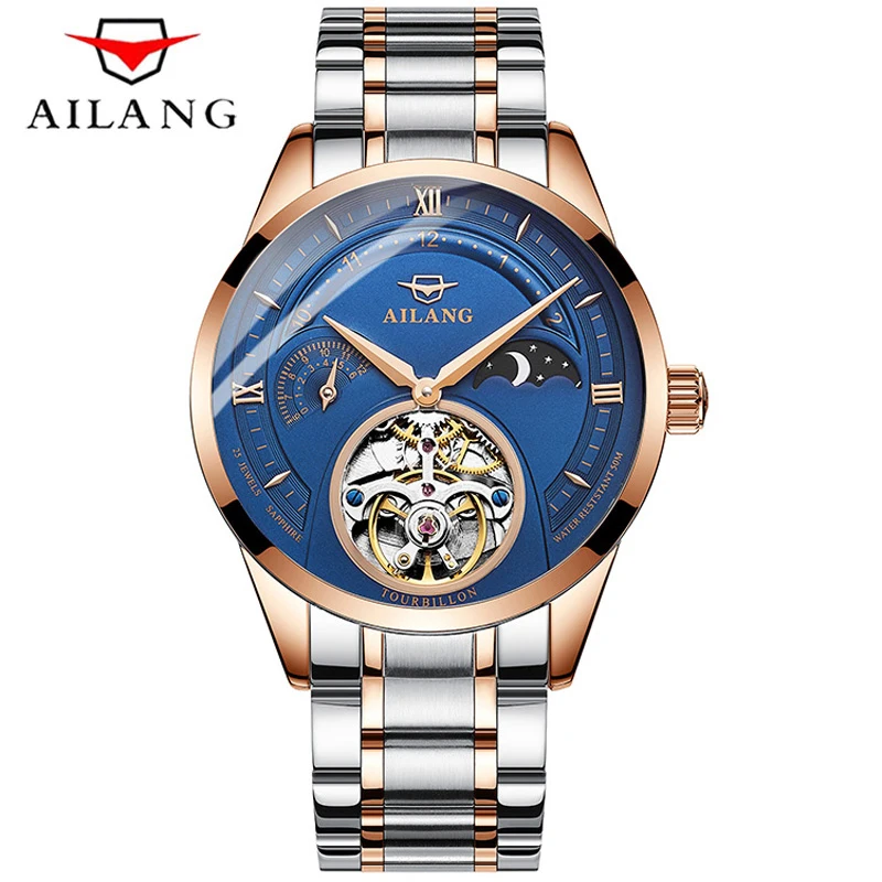 

NEW AILANG Mens Watches Top Brand Luxury Automatic Moon Phase Mechanical Watches Fashion Luminous Leather Waterproof Wristwatch