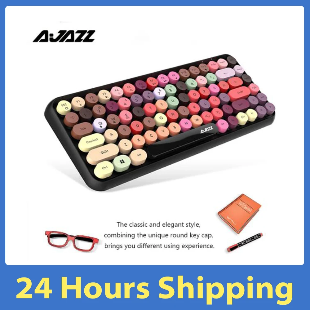 Ajazz 308i Multi-Device Steam Punk Retro Round Keycap Universal Bluetooth Wireless keyboard For Phone Tablet Notebook | Компьютеры и