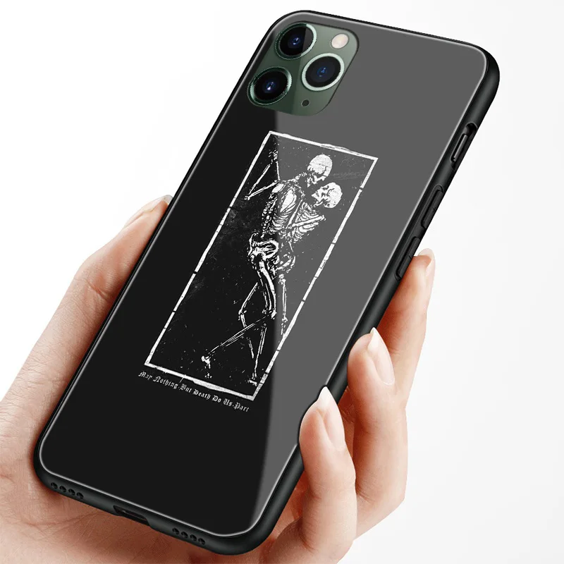 Эстетичный черный скелет мягкий силиконовый стеклянный чехол для телефона Apple
