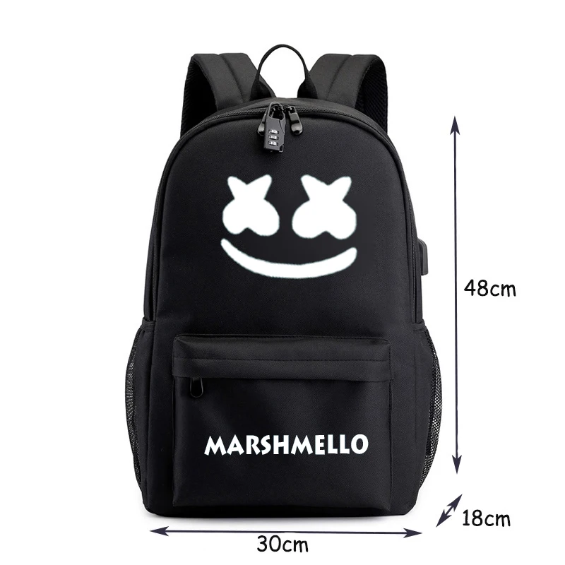 DJ Marshmallow школьная сумка для подростка студенческий рюкзак может usb зарядка Противоугонная сумка для ноутбука для мальчиков и девочек Светящийся рюкзак
